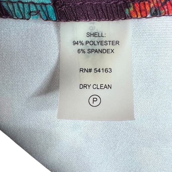 Calvin Klein Floral Sheath Dress Purple Size 6 Bell Sleeve Above The Knee Fitted - Picture 9 of 10